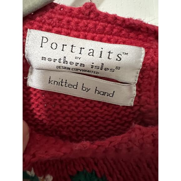 80s Northern Isles Hand Knit Ribbon Red Holiday Bow Sweater Medium Cottagecore - Picture 5 of 11
